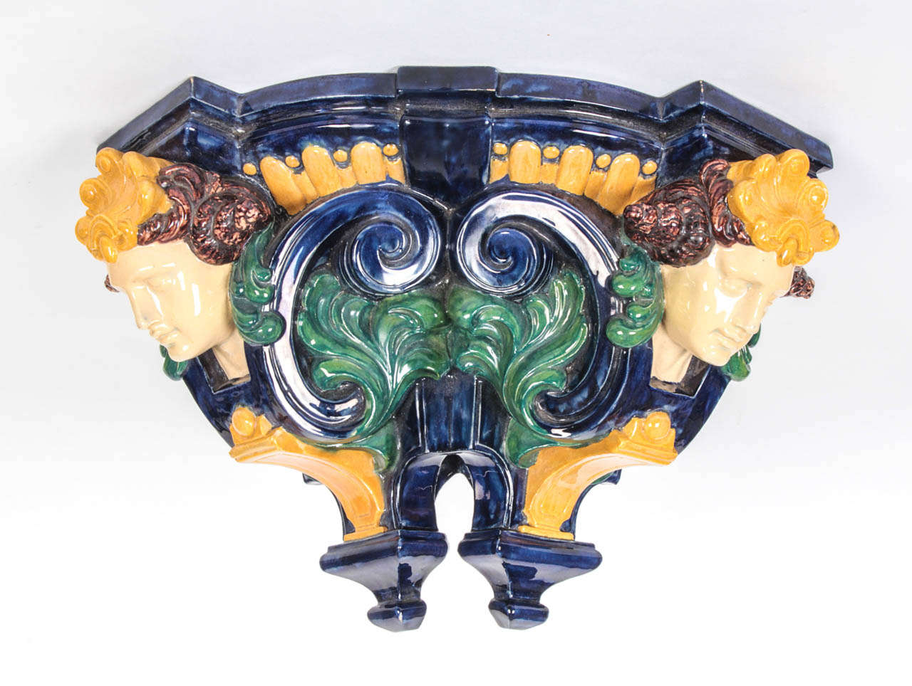 Eugene Schopin French Renaissance Revival Style Majolica Wall Shelf, circa 1872 For Sale 2