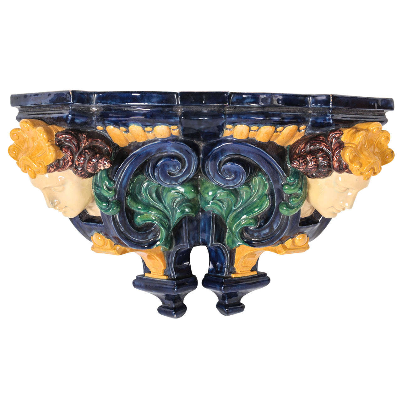 Eugene Schopin French Renaissance Revival Style Majolica Wall Shelf, circa 1872 For Sale