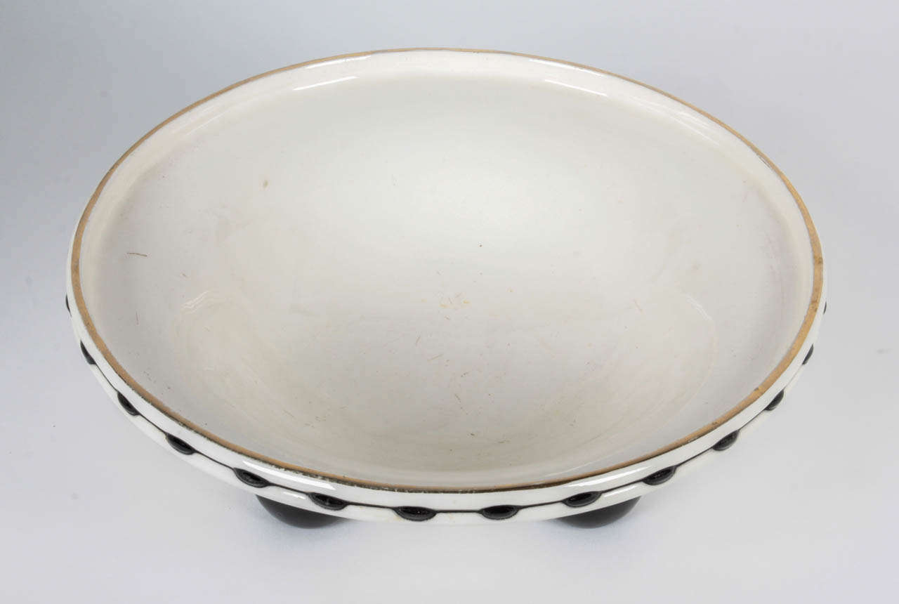 Jugendstil Czech Cubist Julius Dressler Art Pottery Black and White Ceramic Bowl, 1910 For Sale