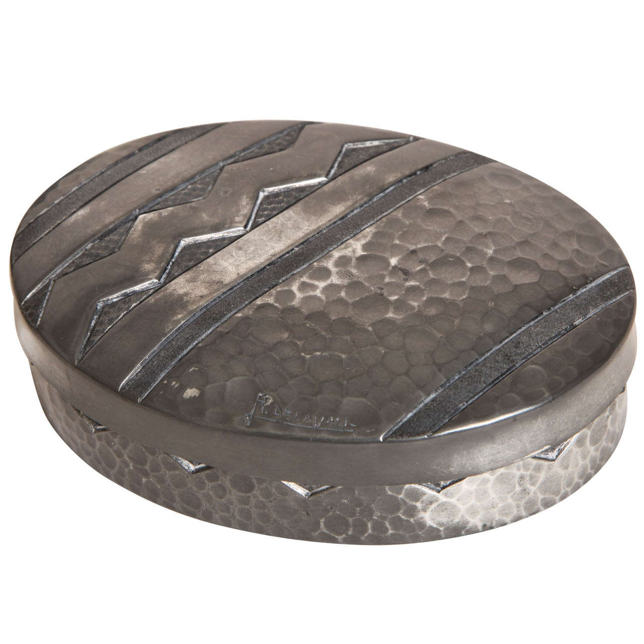 René Delavan Art Deco Dinanderie Pewter Covered Box For Sale