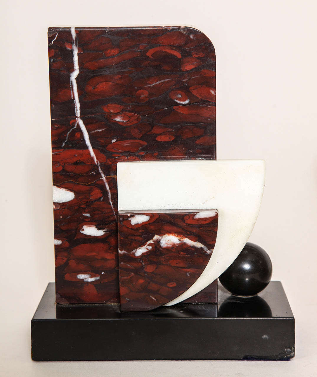 20th Century French Art Deco Marble and Patinated Metal Bookends For Sale