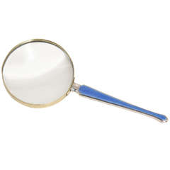 F.H. Adams & Holman Art Deco Silver and Blue Guilloche Enamel Magnifying Glass