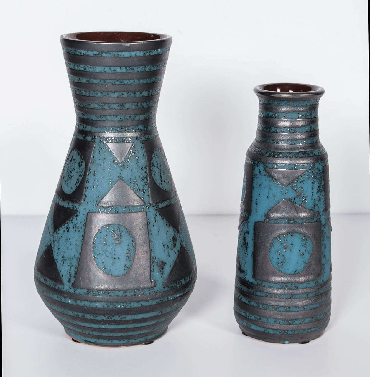 German Trio of Blue and Graphite Ceramic Vases