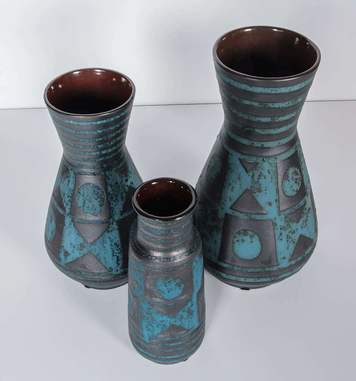 Trio of Blue and Graphite Ceramic Vases In Excellent Condition In New York, NY