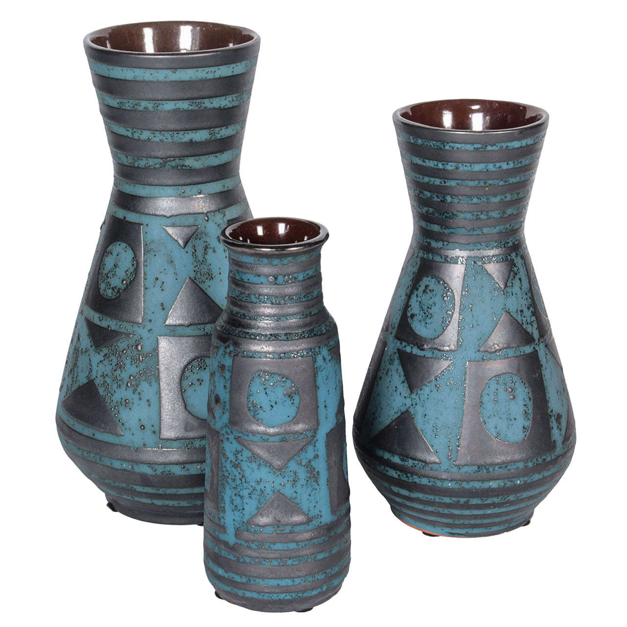 Trio of Blue and Graphite Ceramic Vases