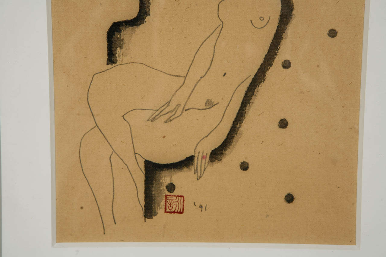 20th Century Mixed Media Drawing, Nude