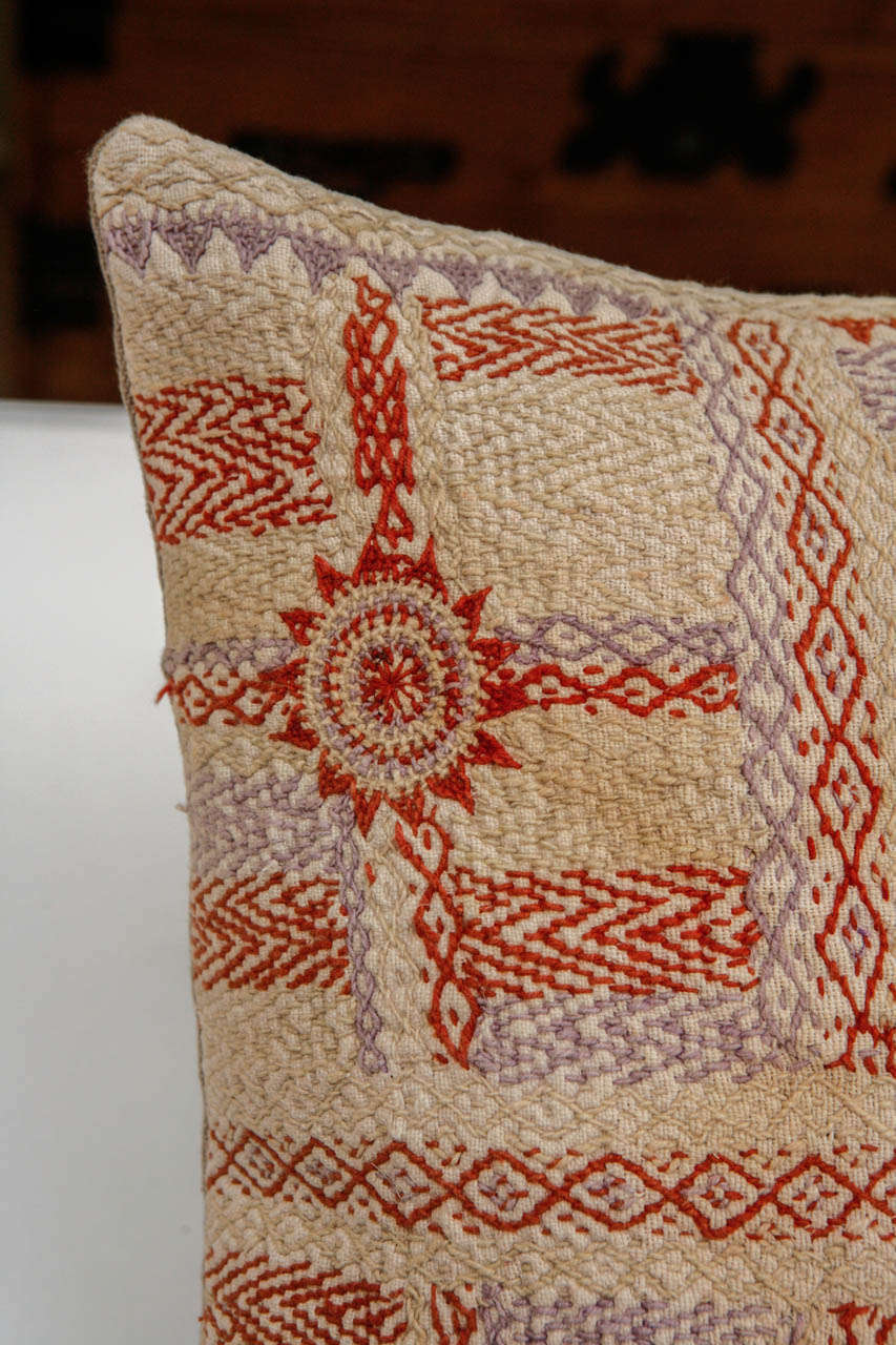 Quilted & Embroidered Banjara Linen Pillow In Good Condition In Los Angeles, CA