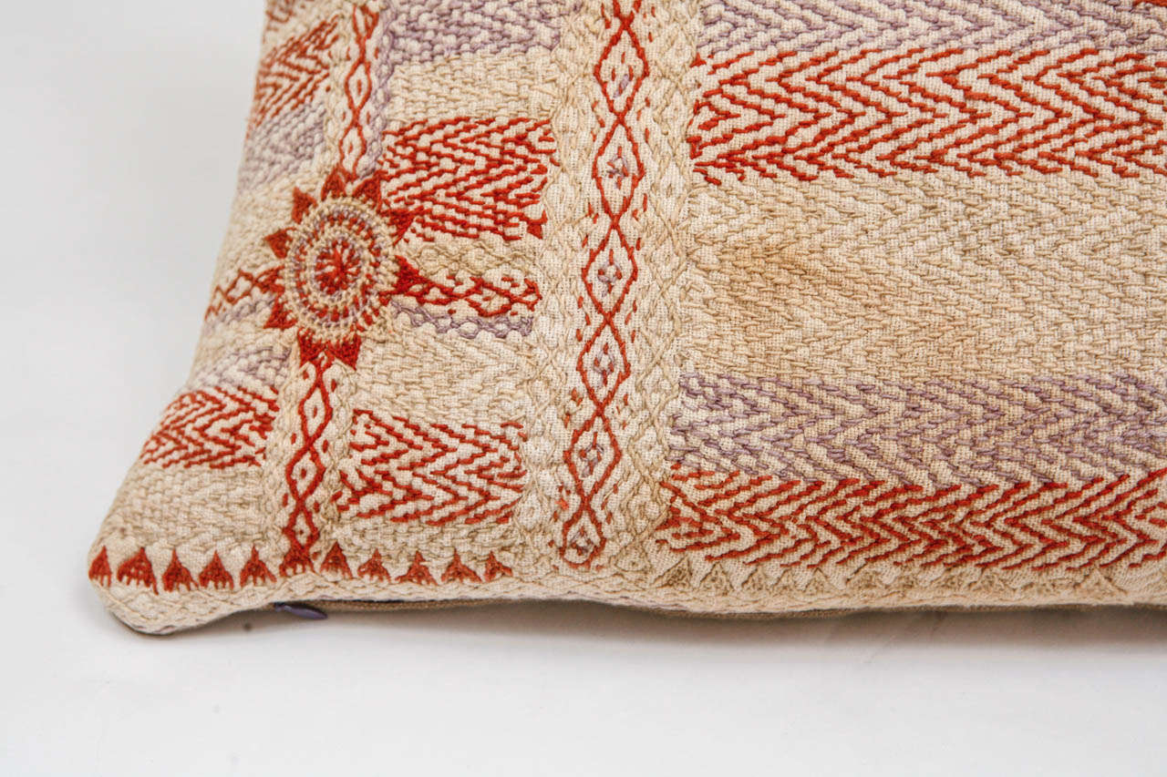 Mid-20th Century Quilted & Embroidered Banjara Linen Pillow