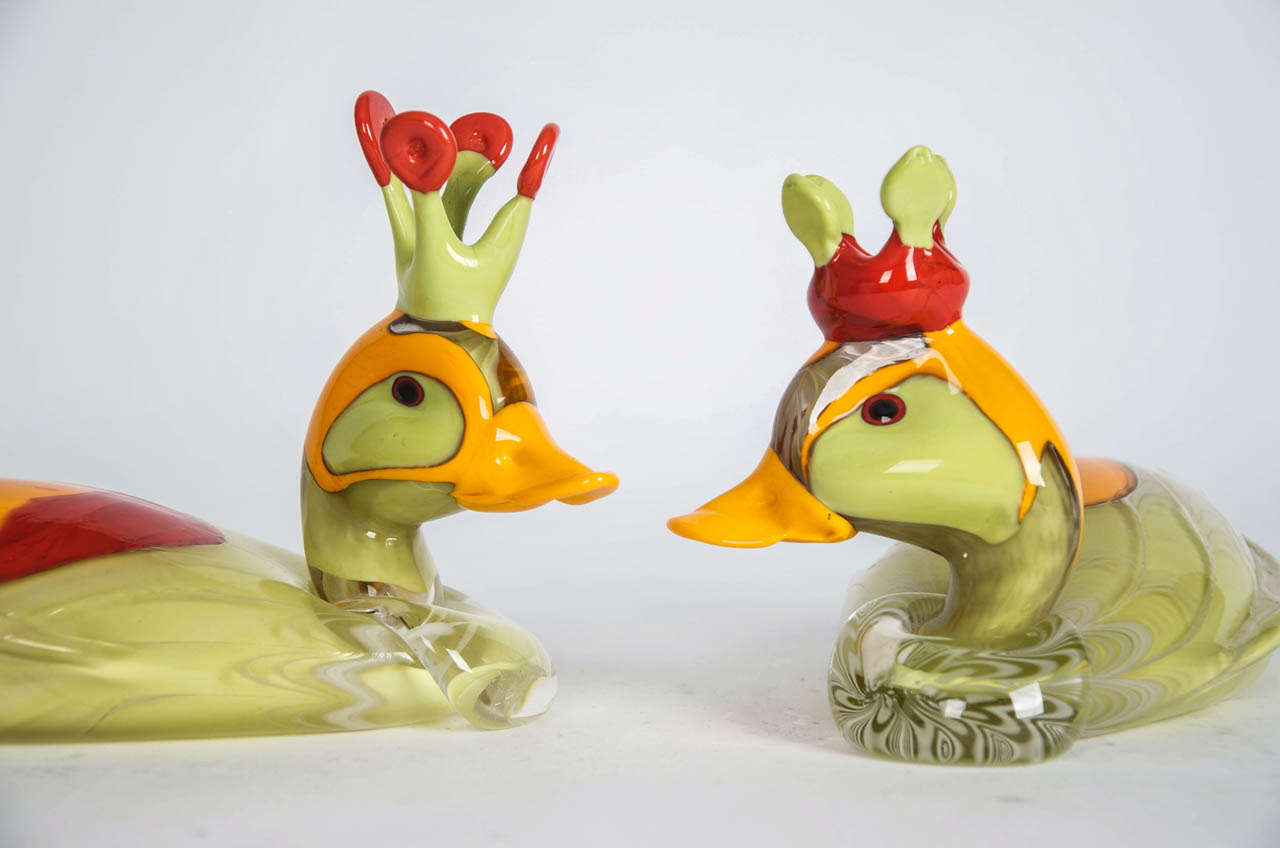 Organic Modern Multi-Coloured Glass Ducks