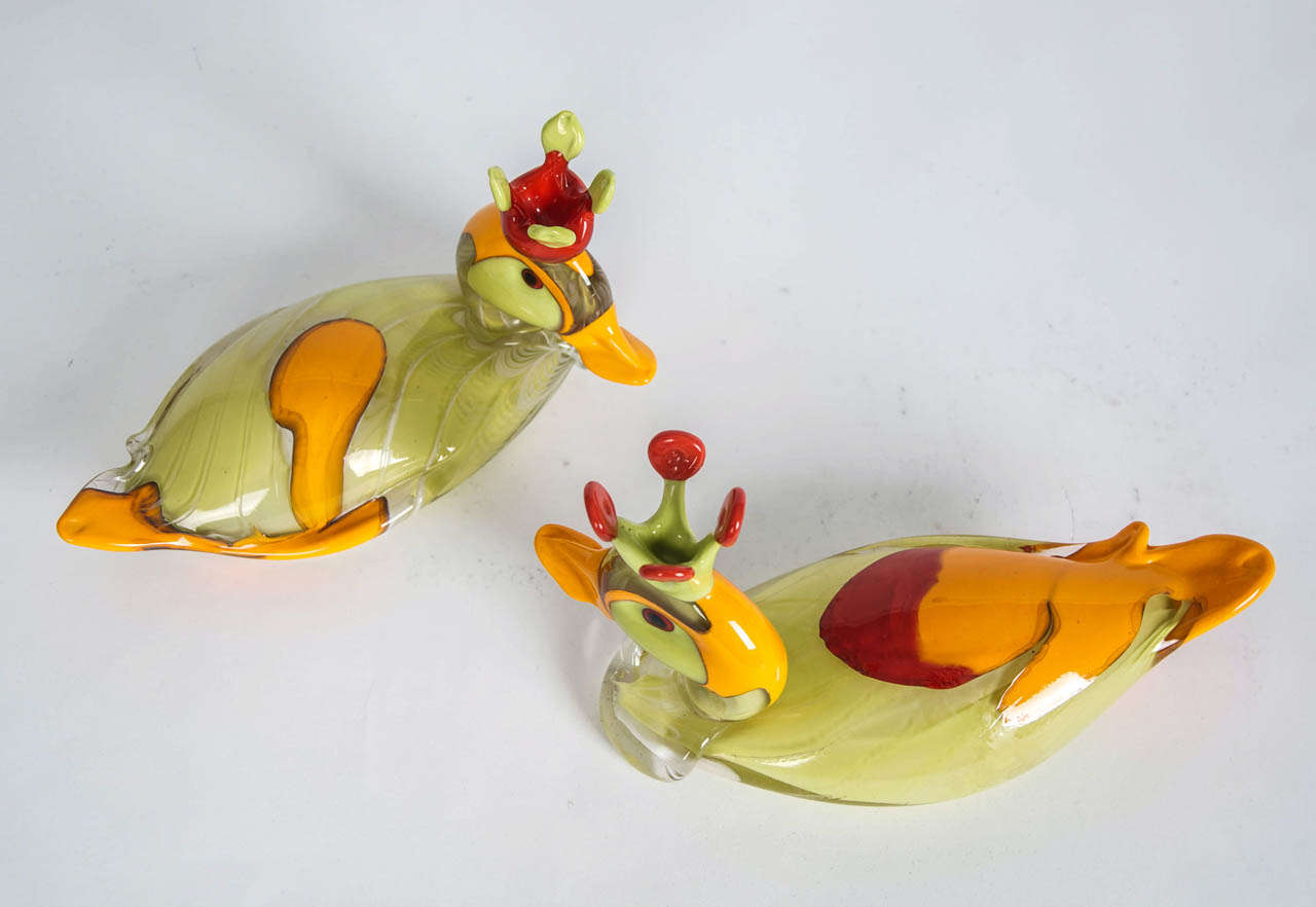 Multi-Coloured Glass Ducks 1