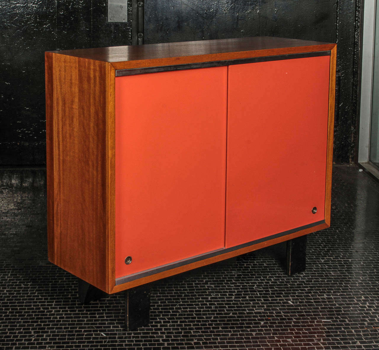 George Nelson Sliding Door Cabinet with Primavera Case and Original Red Door In Good Condition In New York, NY