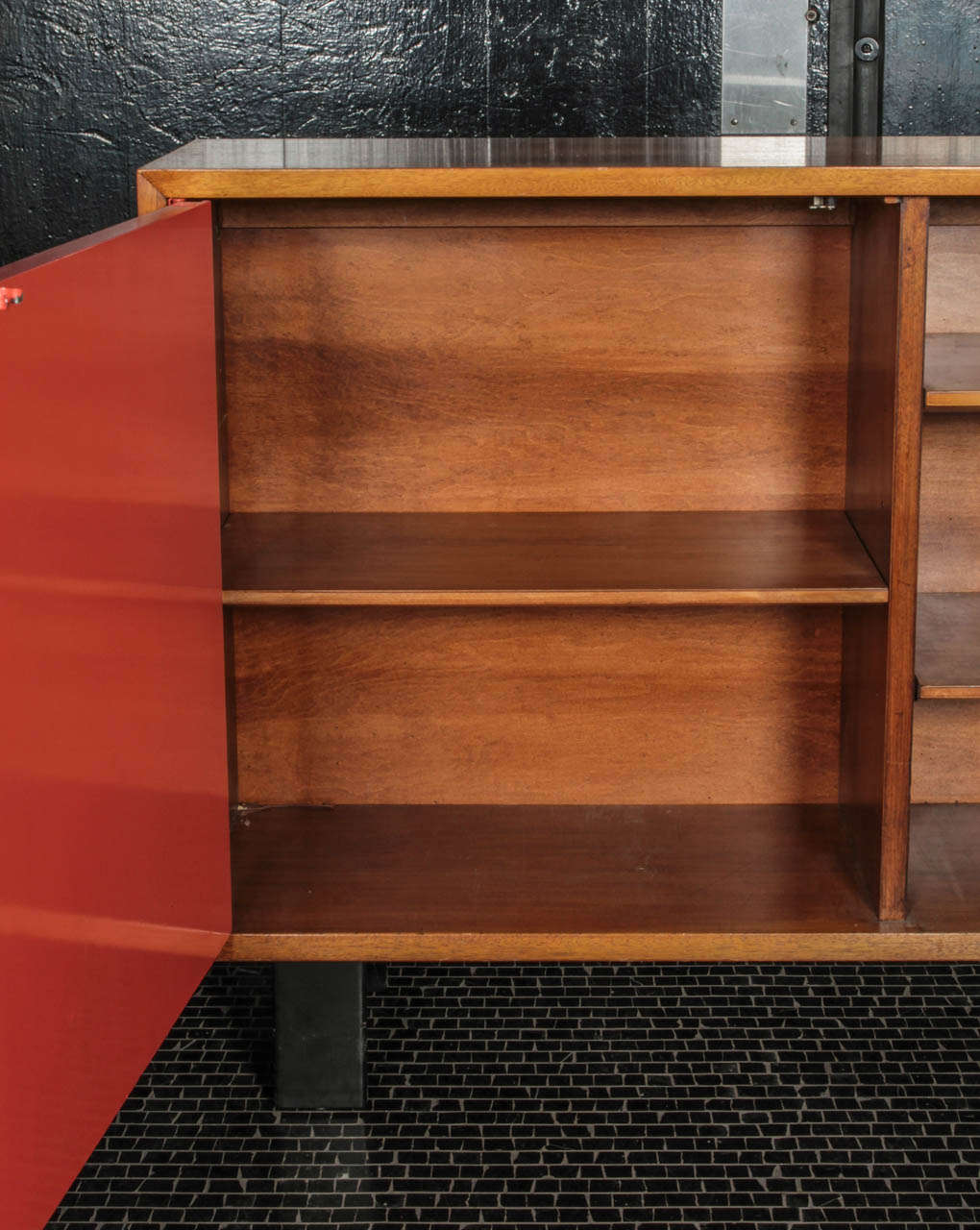 American George Nelson Primavera Bookcases with Original Red Doors, Manufactured by Herman Miller