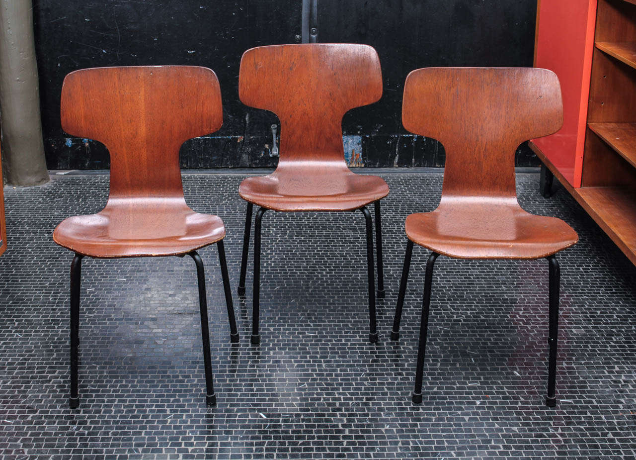 Rare set of 3 Arne Jacobsen teak children's chairs.
