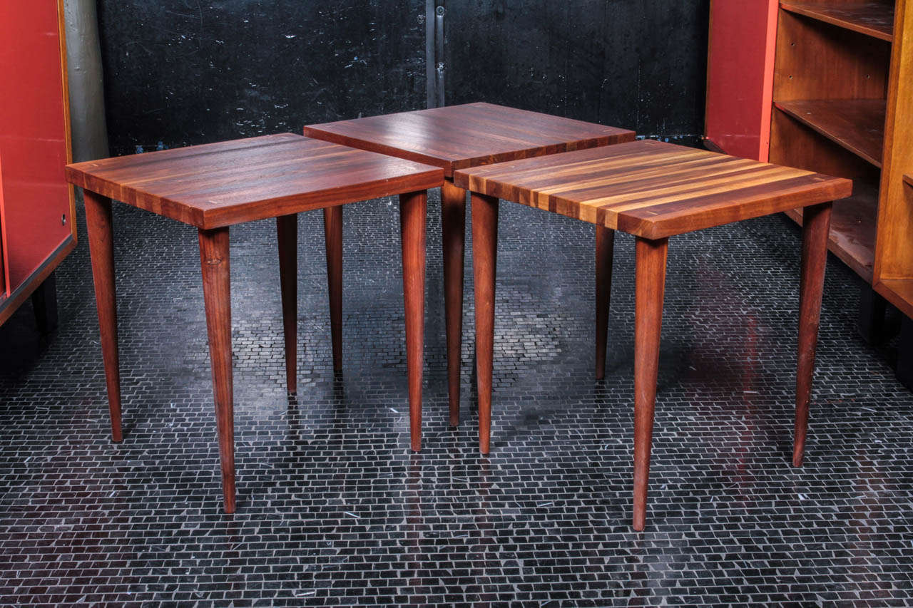Set of 3 solid walnut stacking tables by Mel Smilow.
In excellent condition. There is a second set available but this listing is for one set of three.