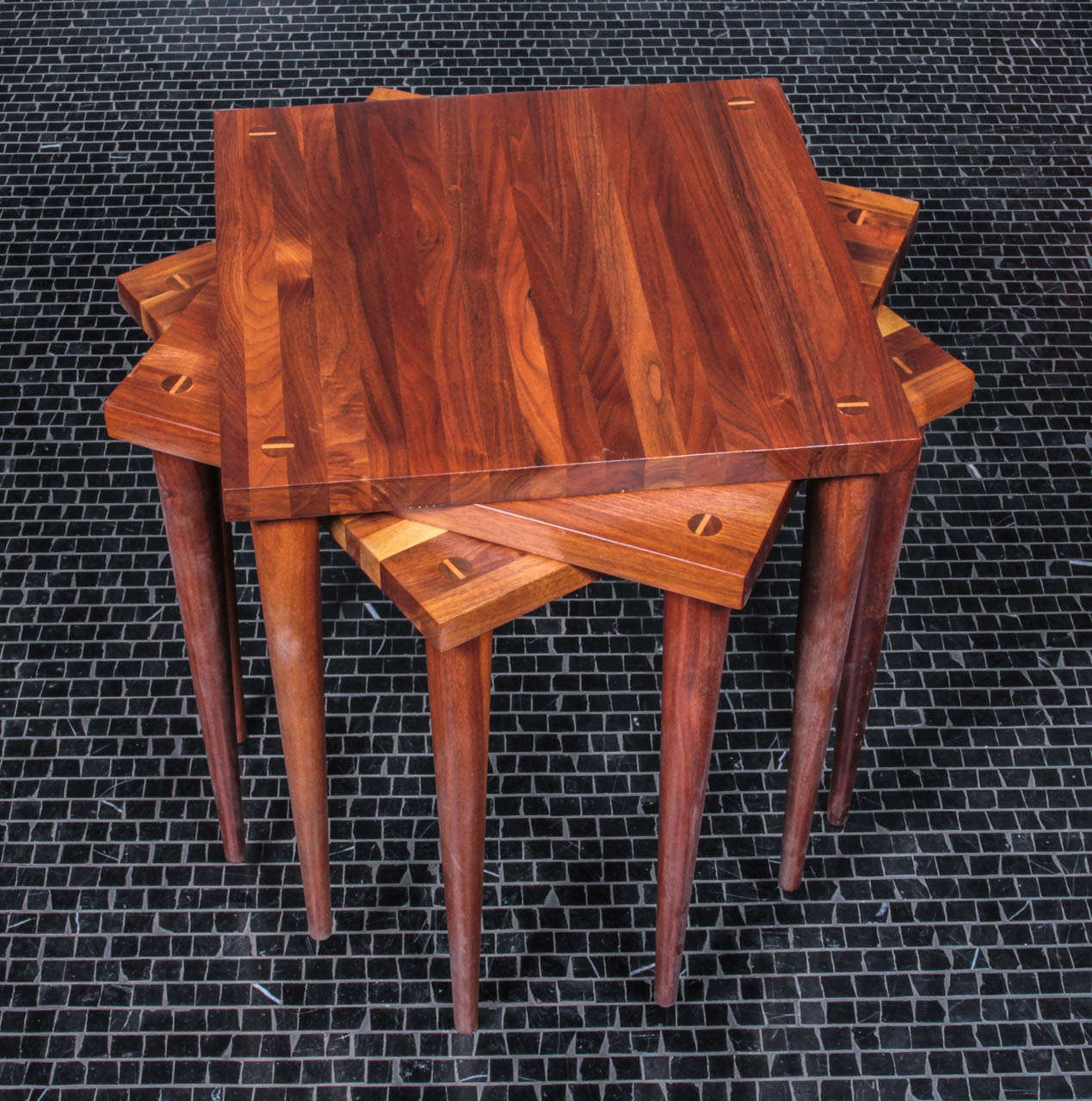 Mid-Century Modern Set of 3 Solid Vintage Walnut Stacking Tables by Mel Smilow