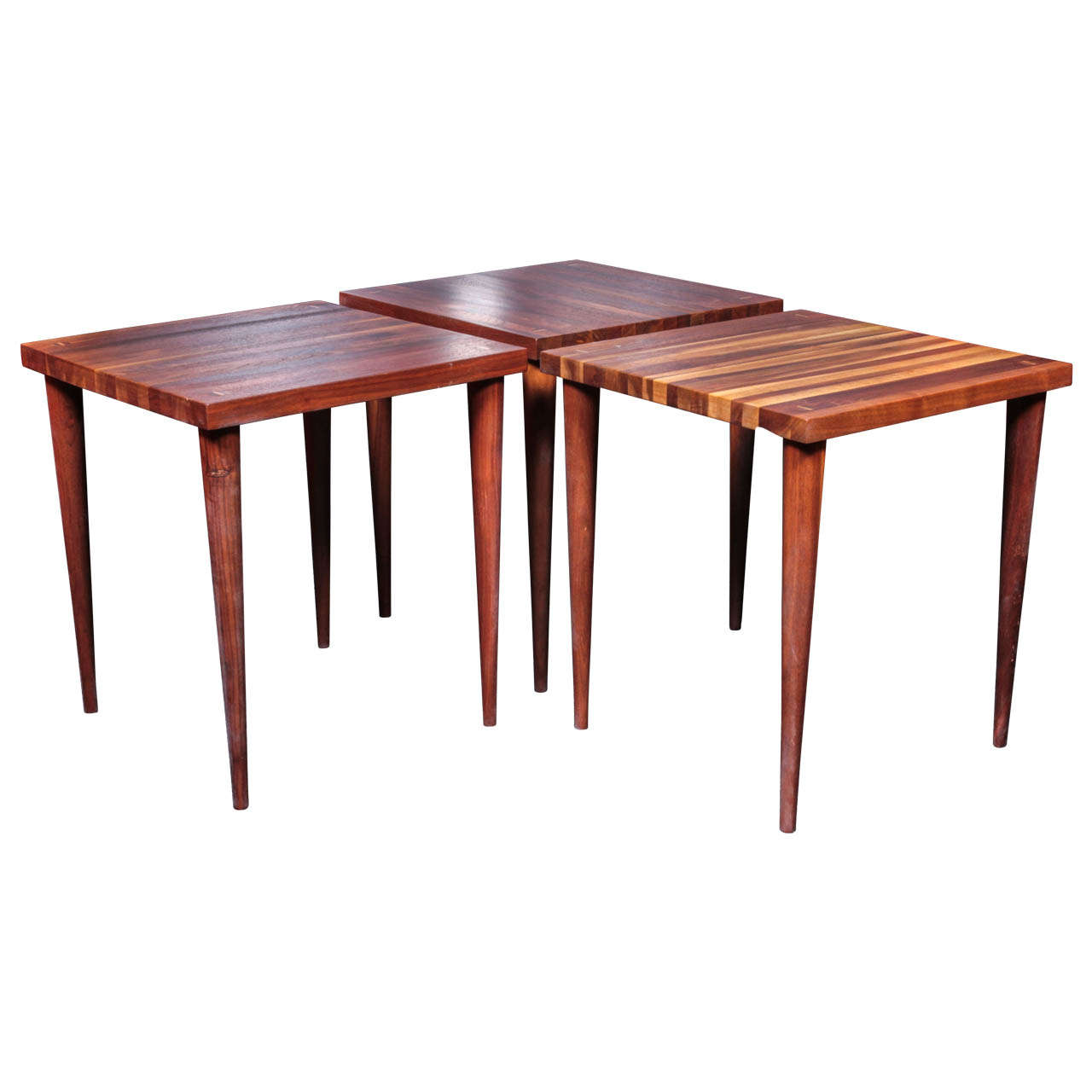 Set of 3 Solid Vintage Walnut Stacking Tables by Mel Smilow