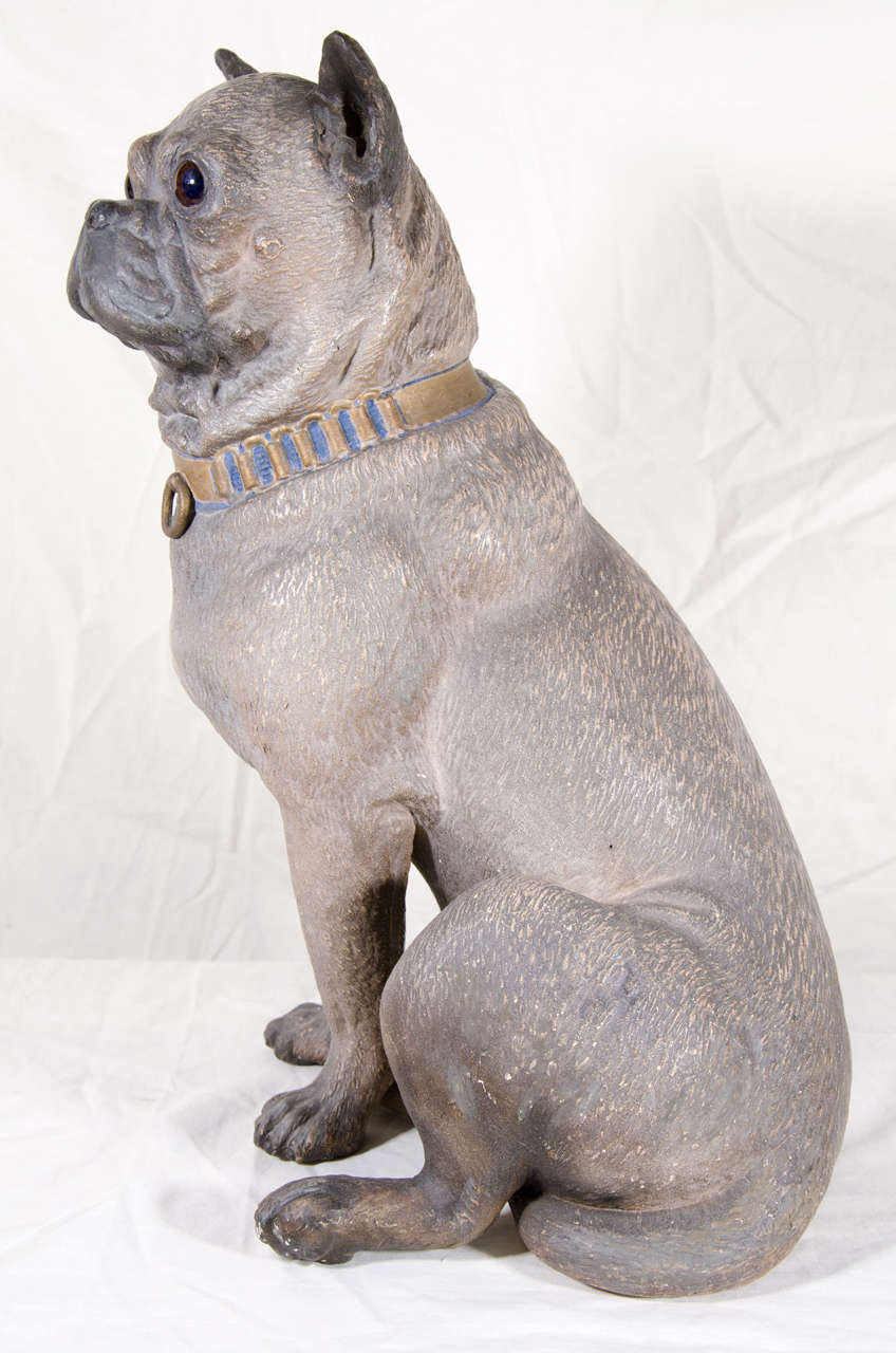 Austrian Pug Dog Sculpture Terra Cotta 