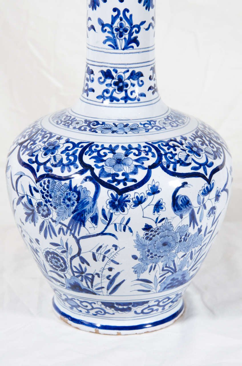 Chinese Export Pair of Dutch Delft Blue and White Bottle Vases