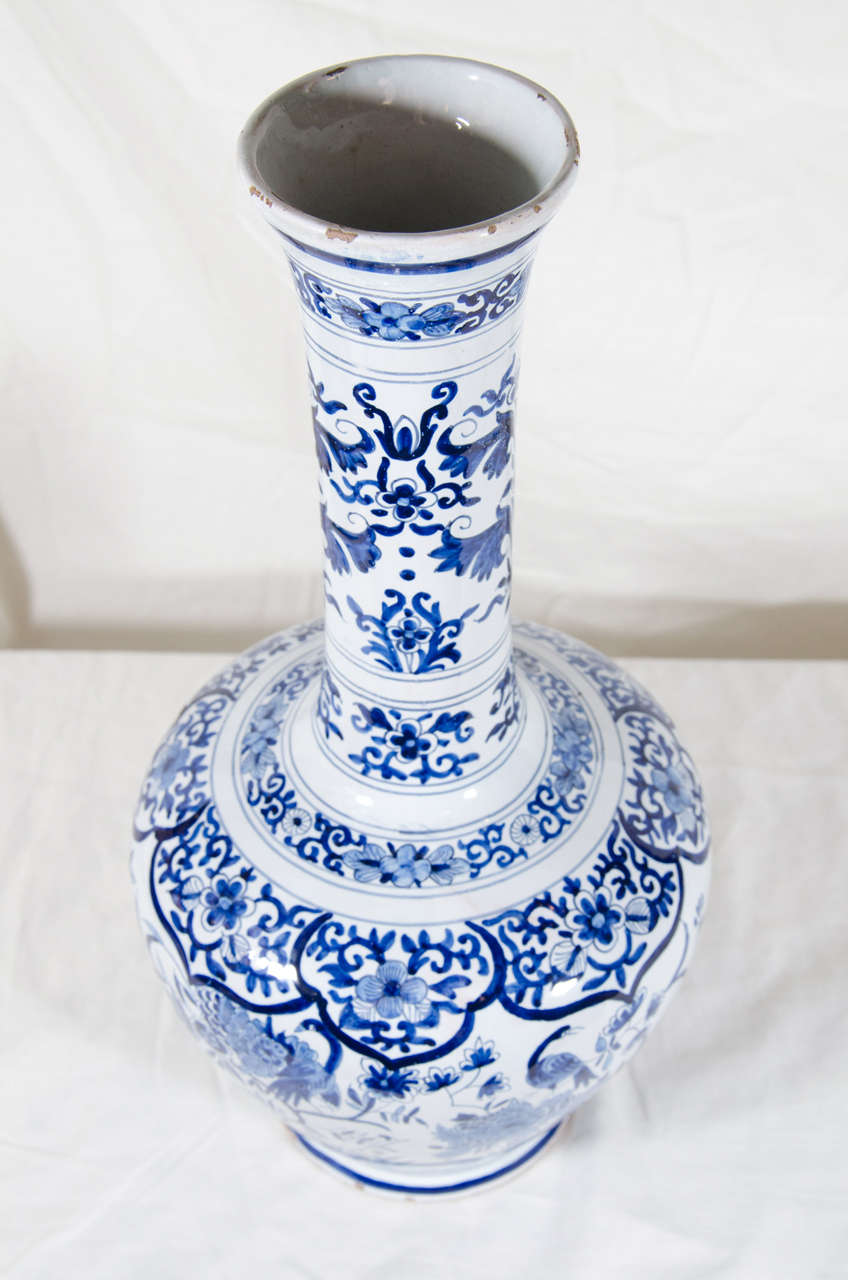 20th Century Pair of Dutch Delft Blue and White Bottle Vases