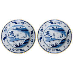 Pair of Dutch Delft Blue and White Chargers