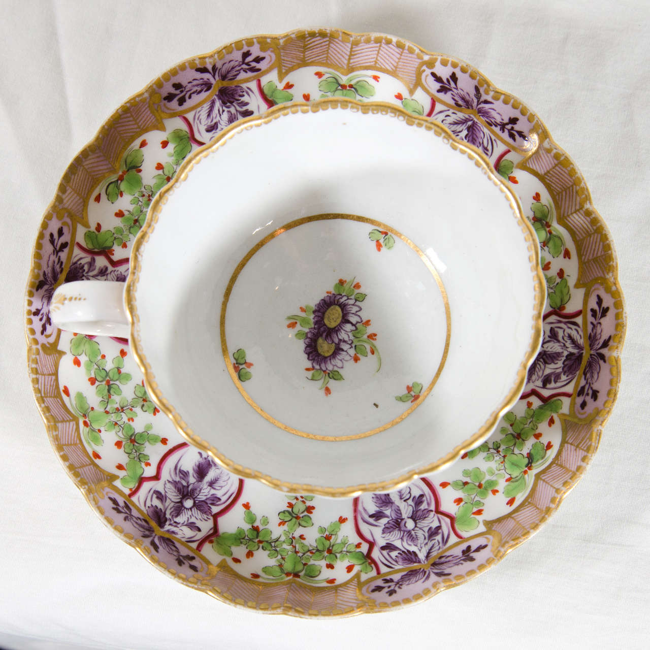 Antique Flight Barr Worcester Porcelain Cup and Saucer in Holly Berry Pattern 1