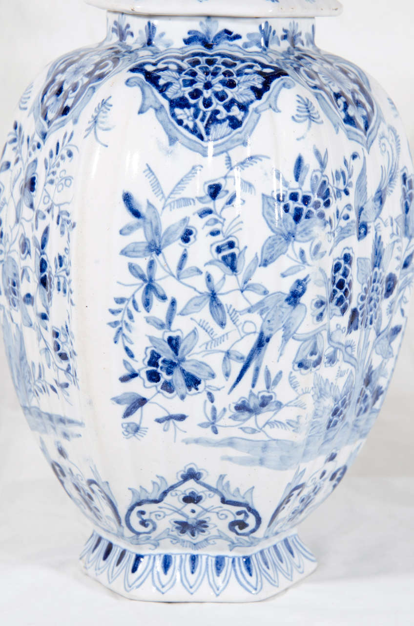 Rococo Pair of Dutch Delft Covered Vases