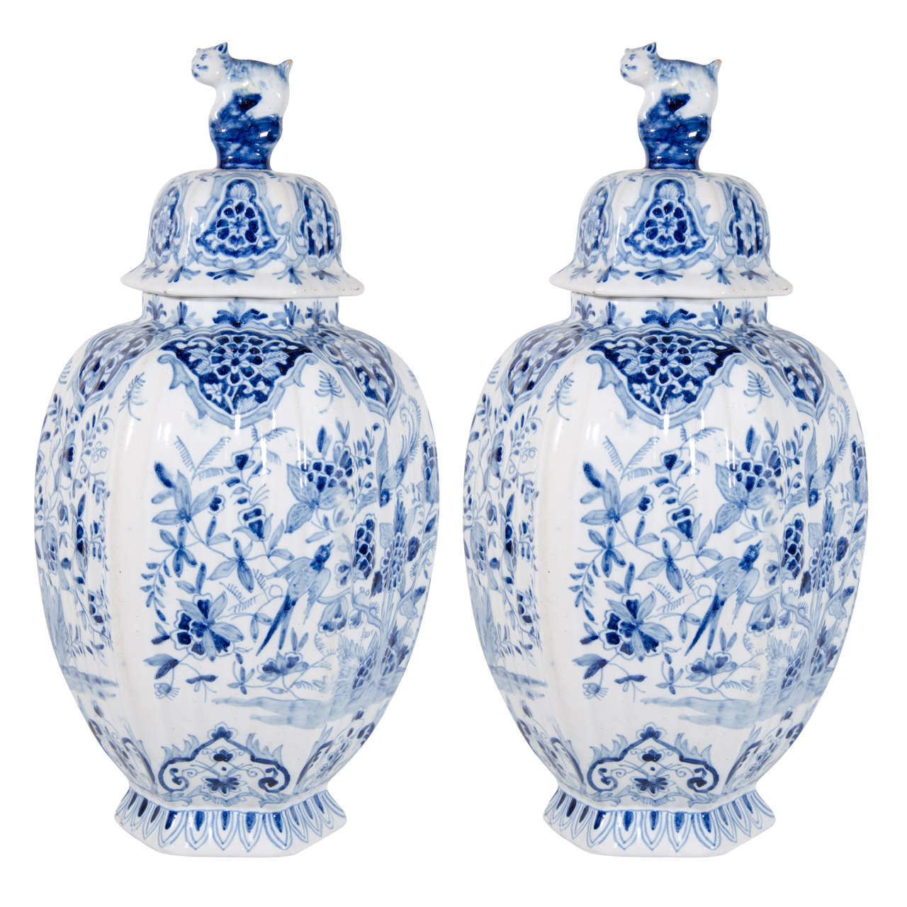 Pair of Dutch Delft Covered Vases