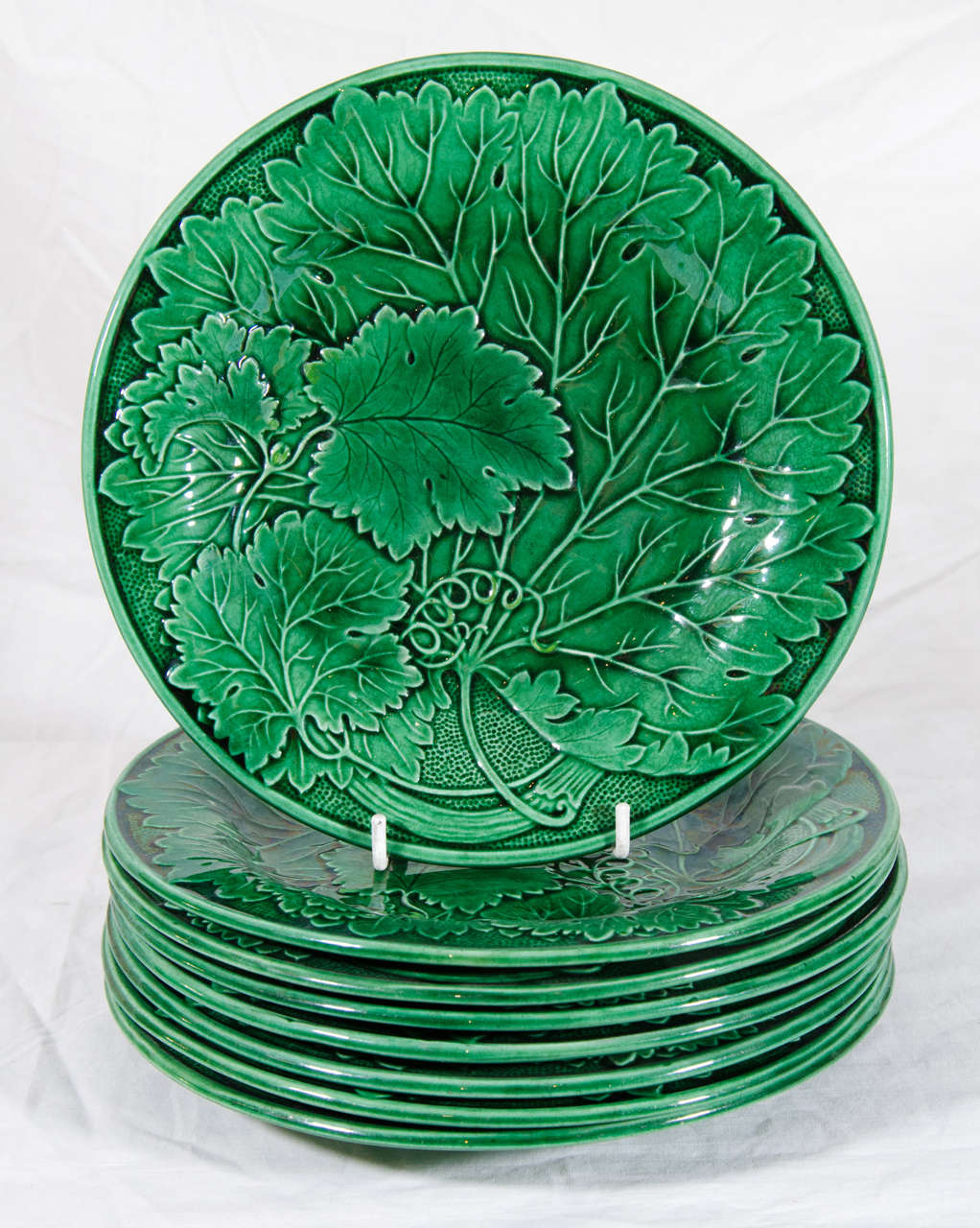 Set of Eight Antique Green Majolica Dishes at 1stDibs