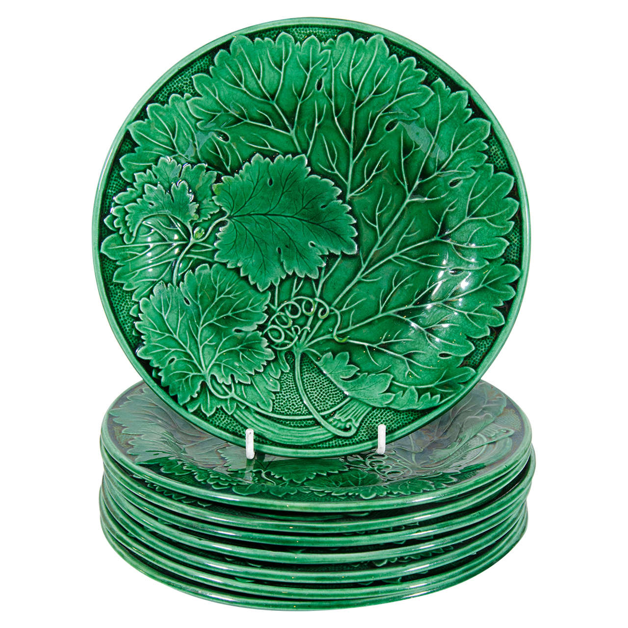 Set of Eight Antique Green Majolica Dishes at 1stDibs