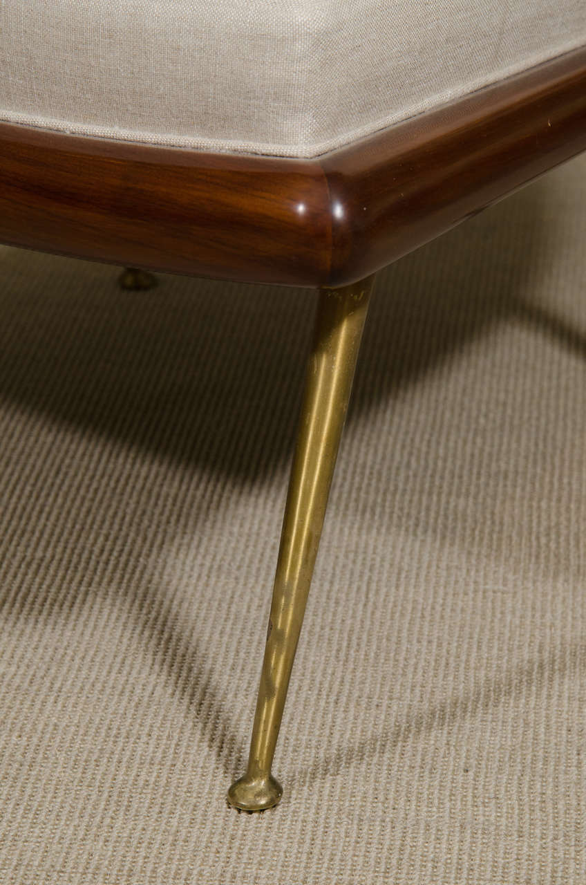 American Pair of T. H. Robsjohn-Gibbings Slipper Chairs with Brass Legs For Sale