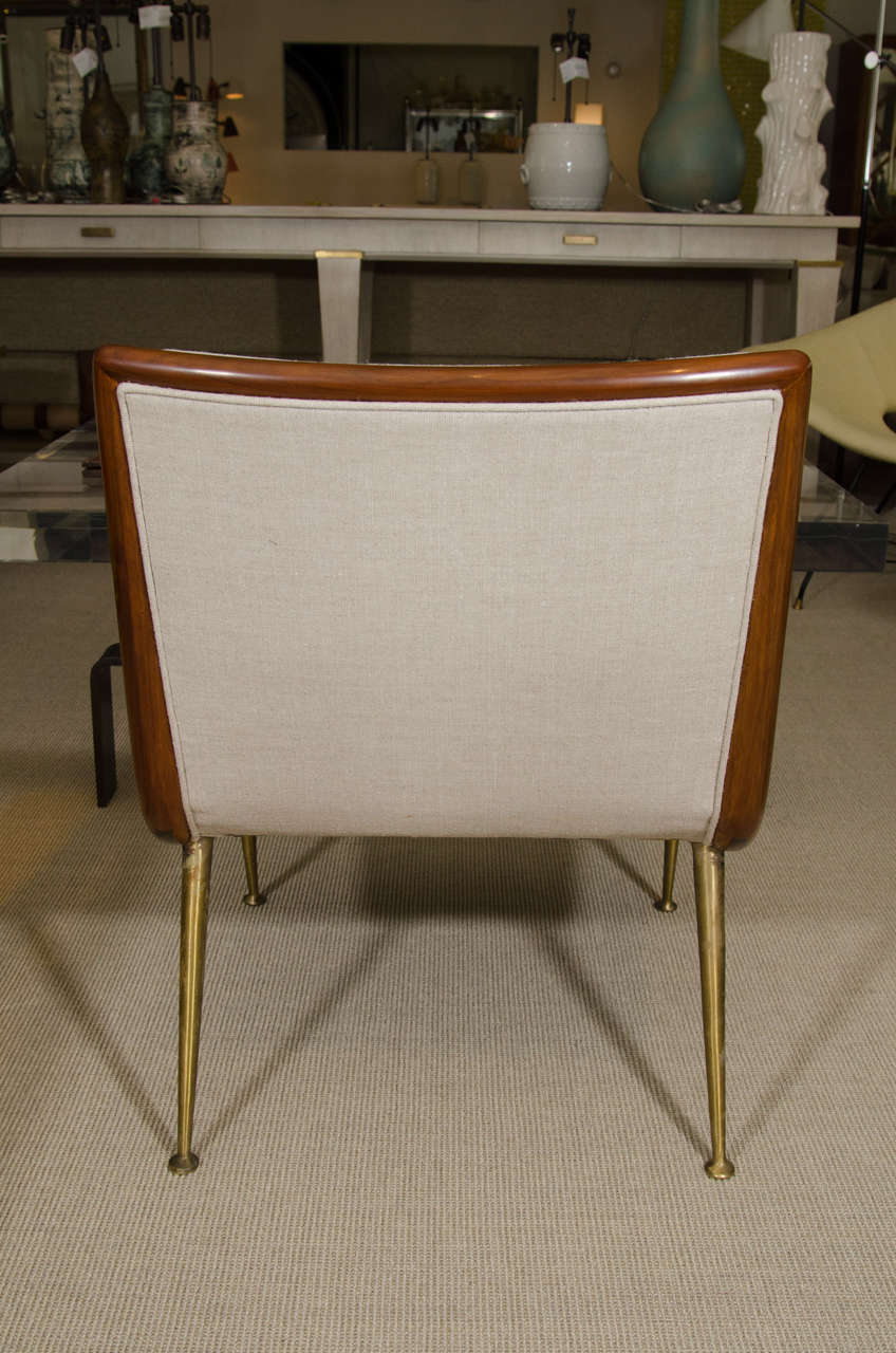 Pair of T. H. Robsjohn-Gibbings Slipper Chairs with Brass Legs For Sale 1