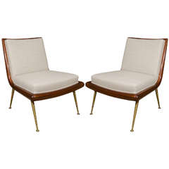 Pair of T. H. Robsjohn-Gibbings Slipper Chairs with Brass Legs