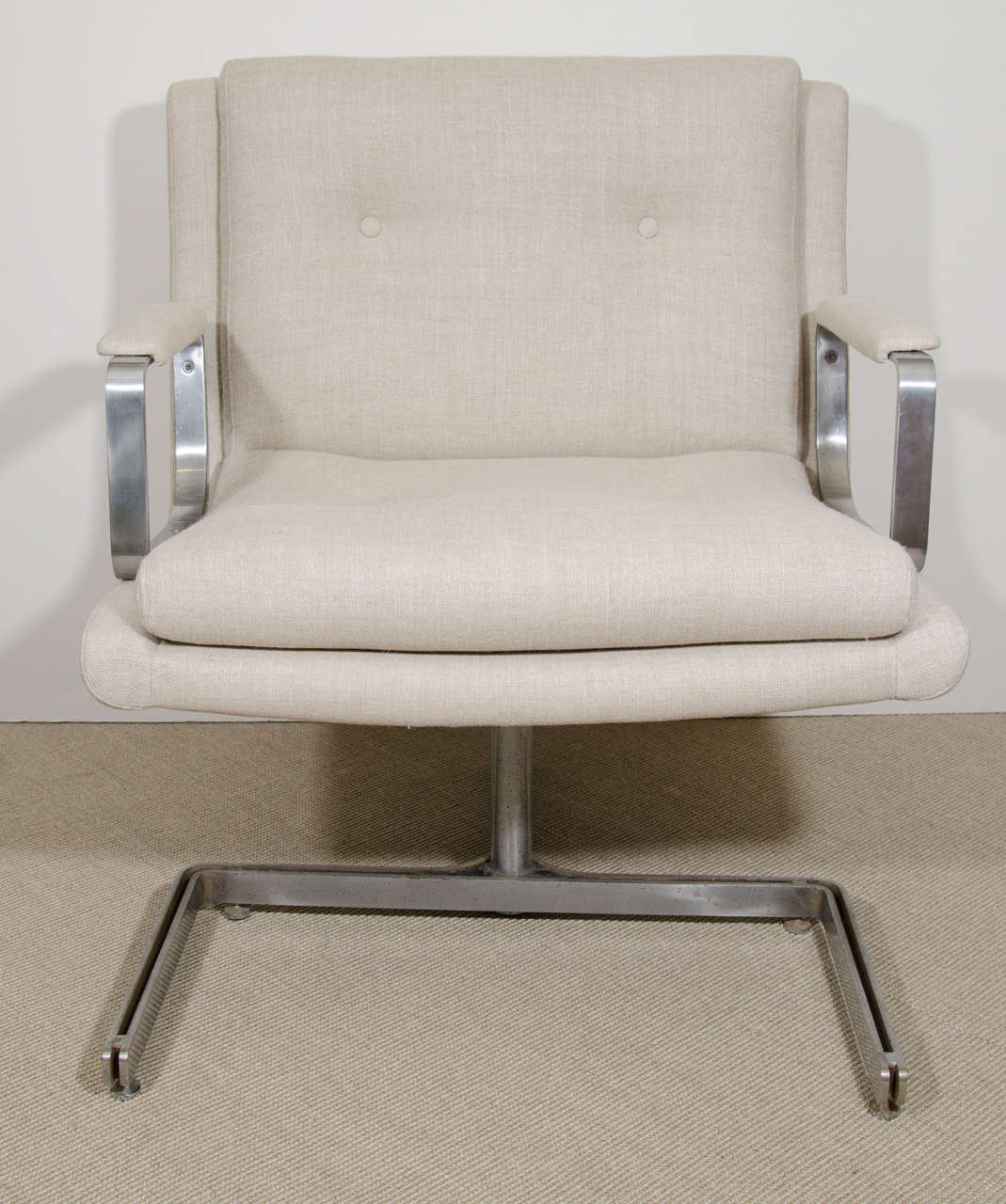 Pair of Important Raphael Chairs with Metal Base in Belgian Linen, France