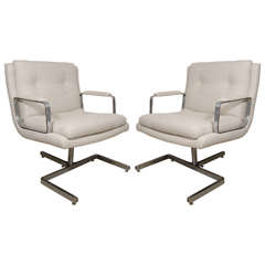 Pair of Important Raphael Chairs with Metal Base in Belgian Linen, France