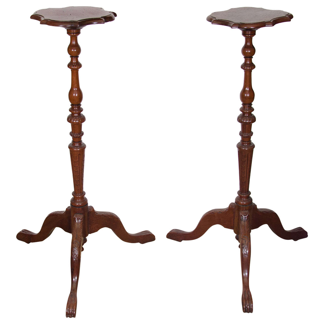 Pair of Continental Walnut Torchieres