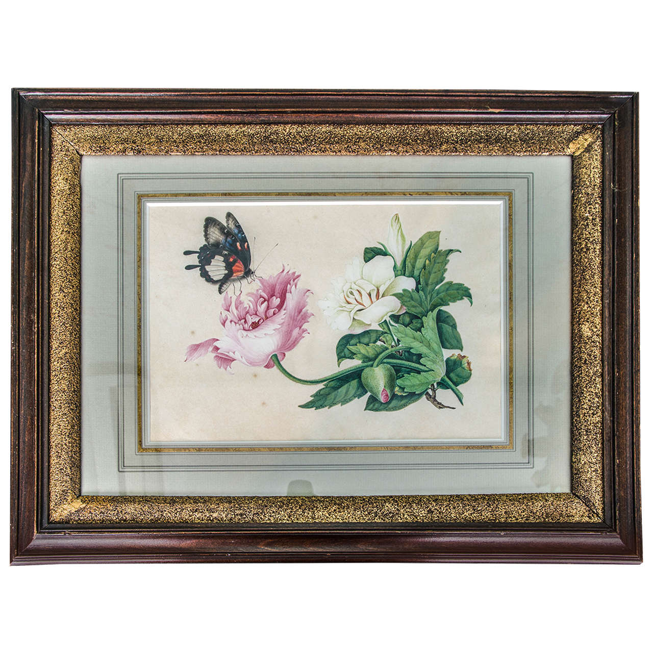 Early 19th Century Chinese Watercolour on Paper in a Georgian Frame