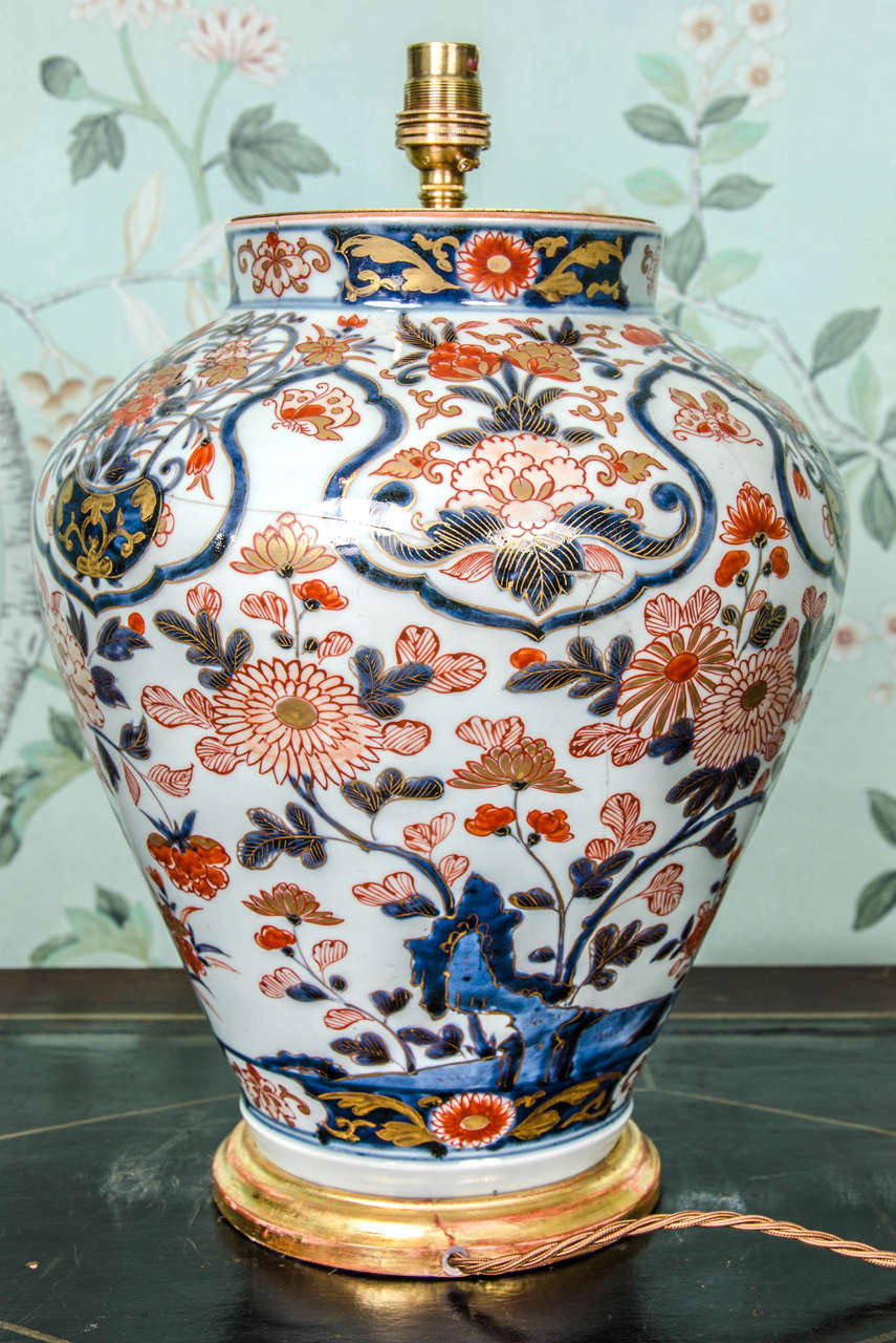 Charming Medium Sized Early 18th Century Imari Vase, Lamped 1
