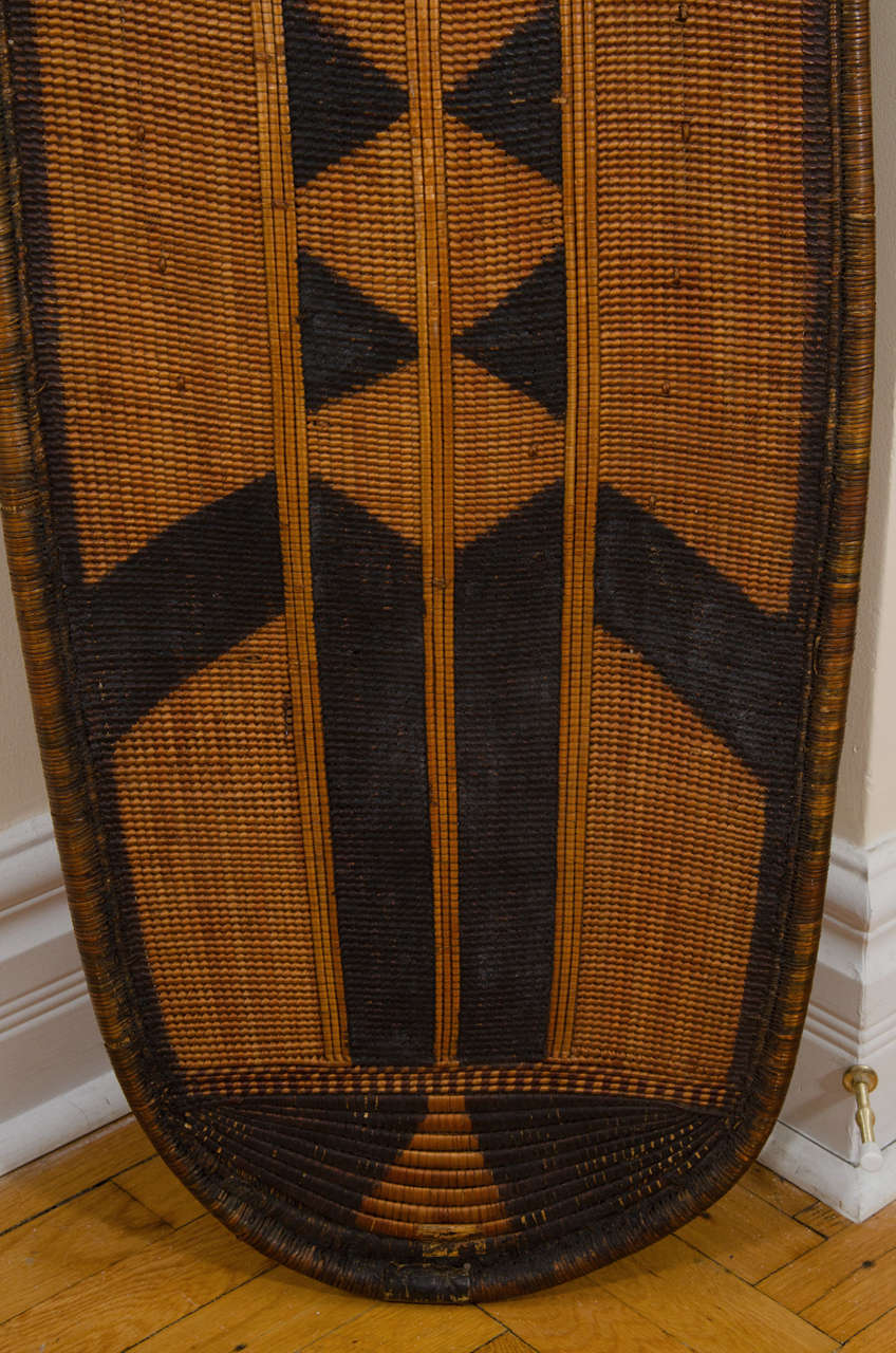Congolese Early 20th Century African Poto Tribal Wicker Shield, Congo
