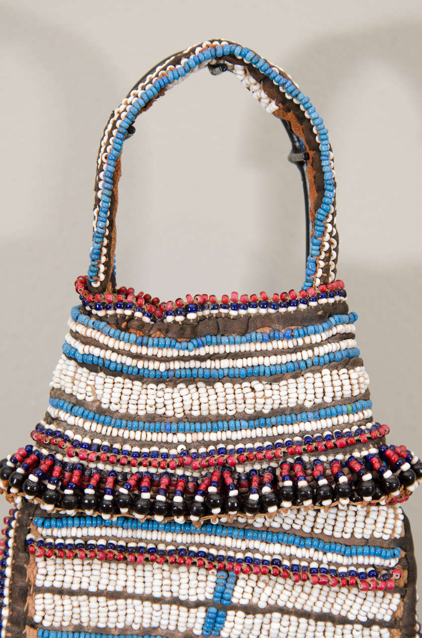 South African 19th Century Tribal Beaded Tobacco Bag, South Africa