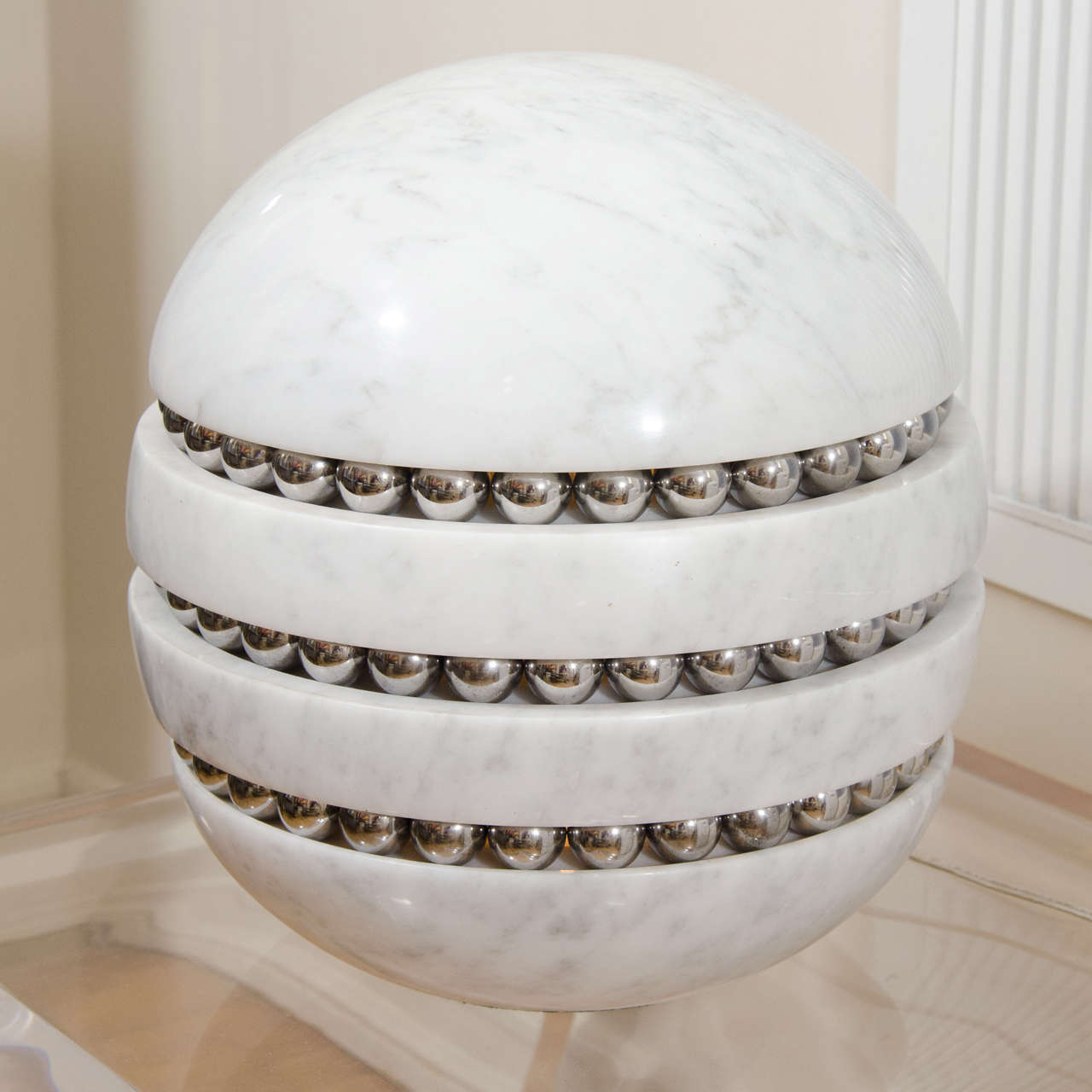 Spherical Marble Lamp with Chrome Ball