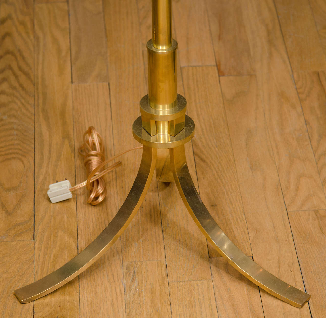 Mid-Century Modern Single Brass Tripod Floor Lamp with Spherical Detail