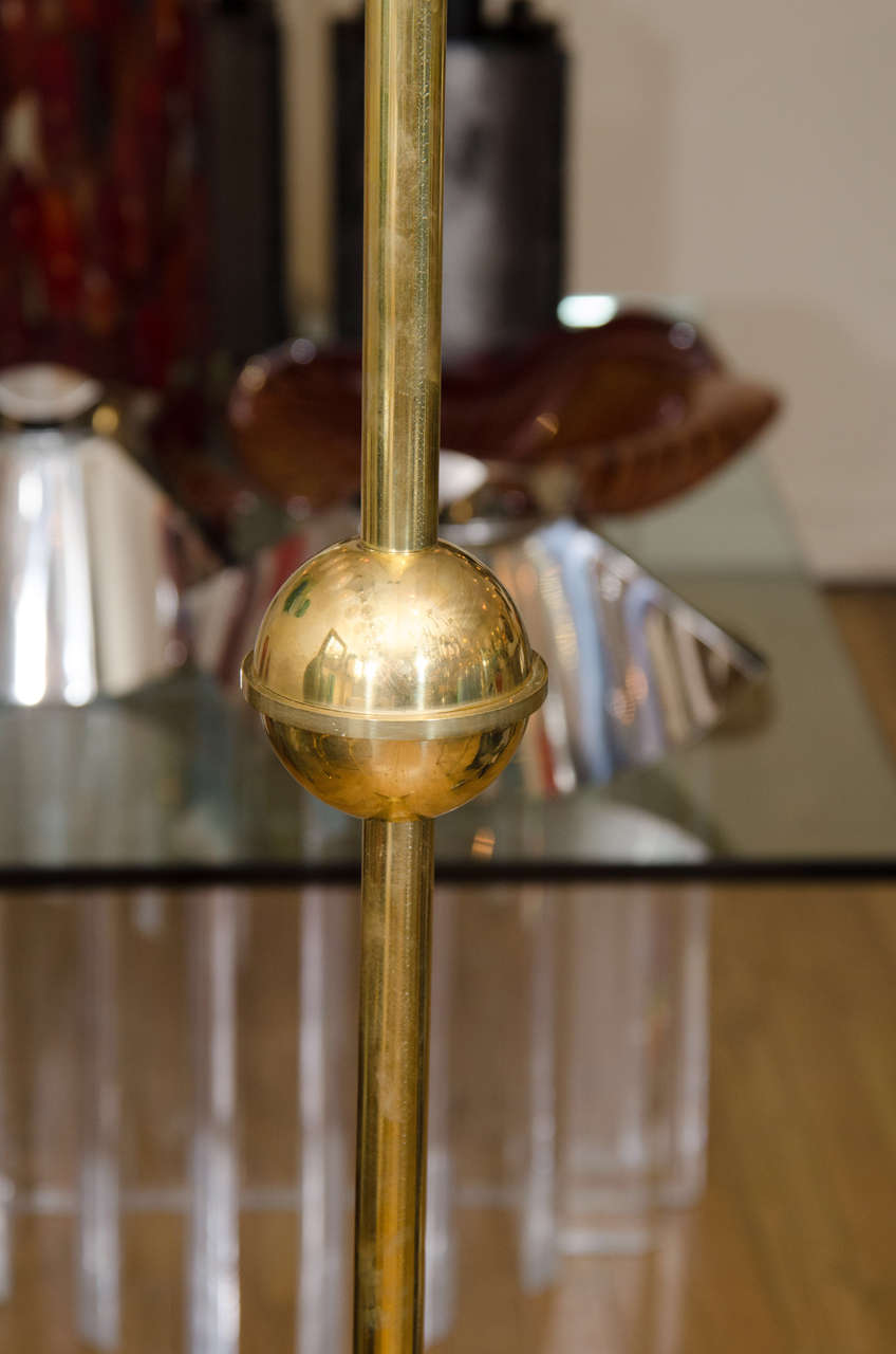 Italian Single Brass Tripod Floor Lamp with Spherical Detail