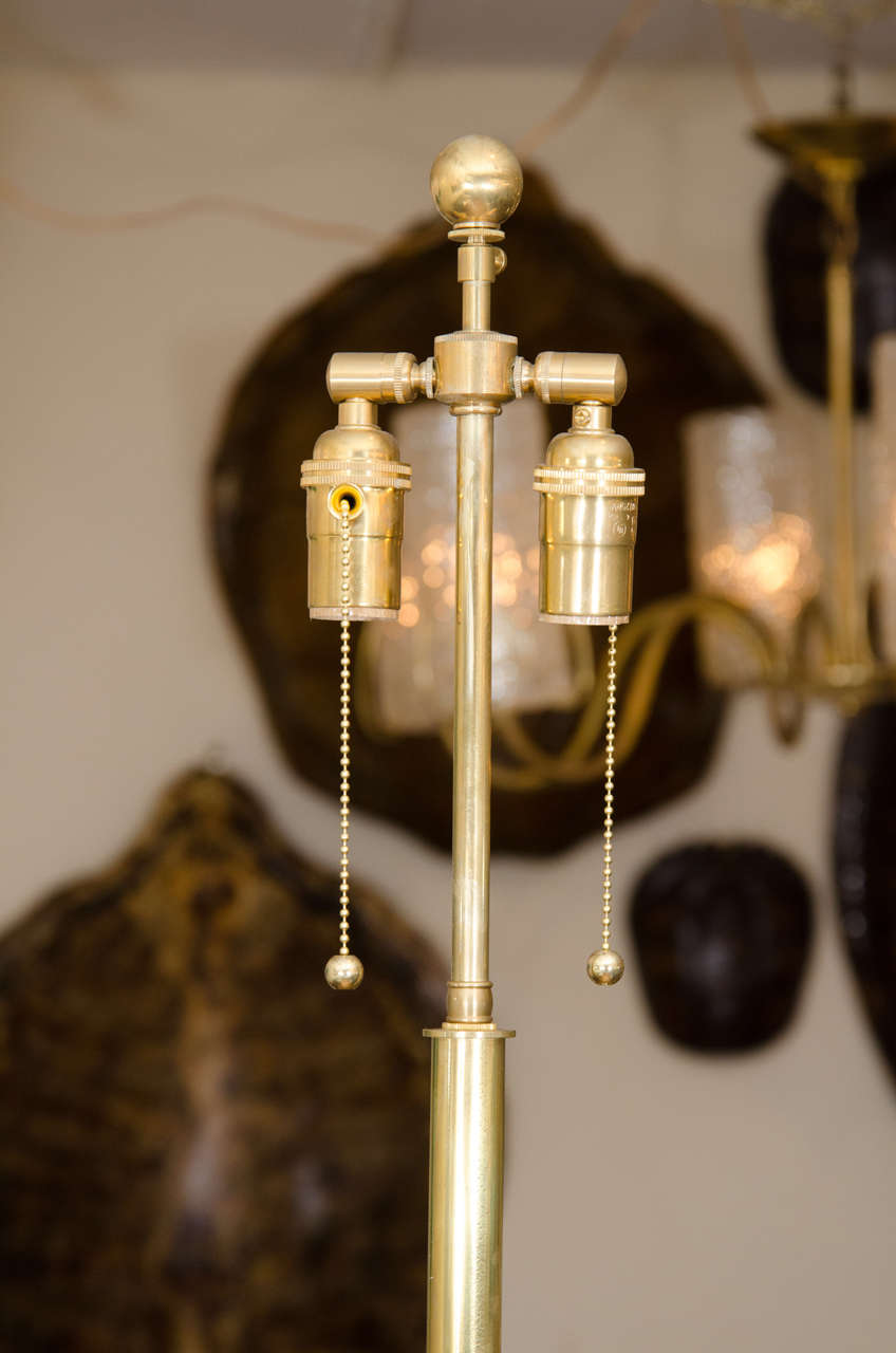 Single Brass Tripod Floor Lamp with Spherical Detail In Good Condition In New York, NY