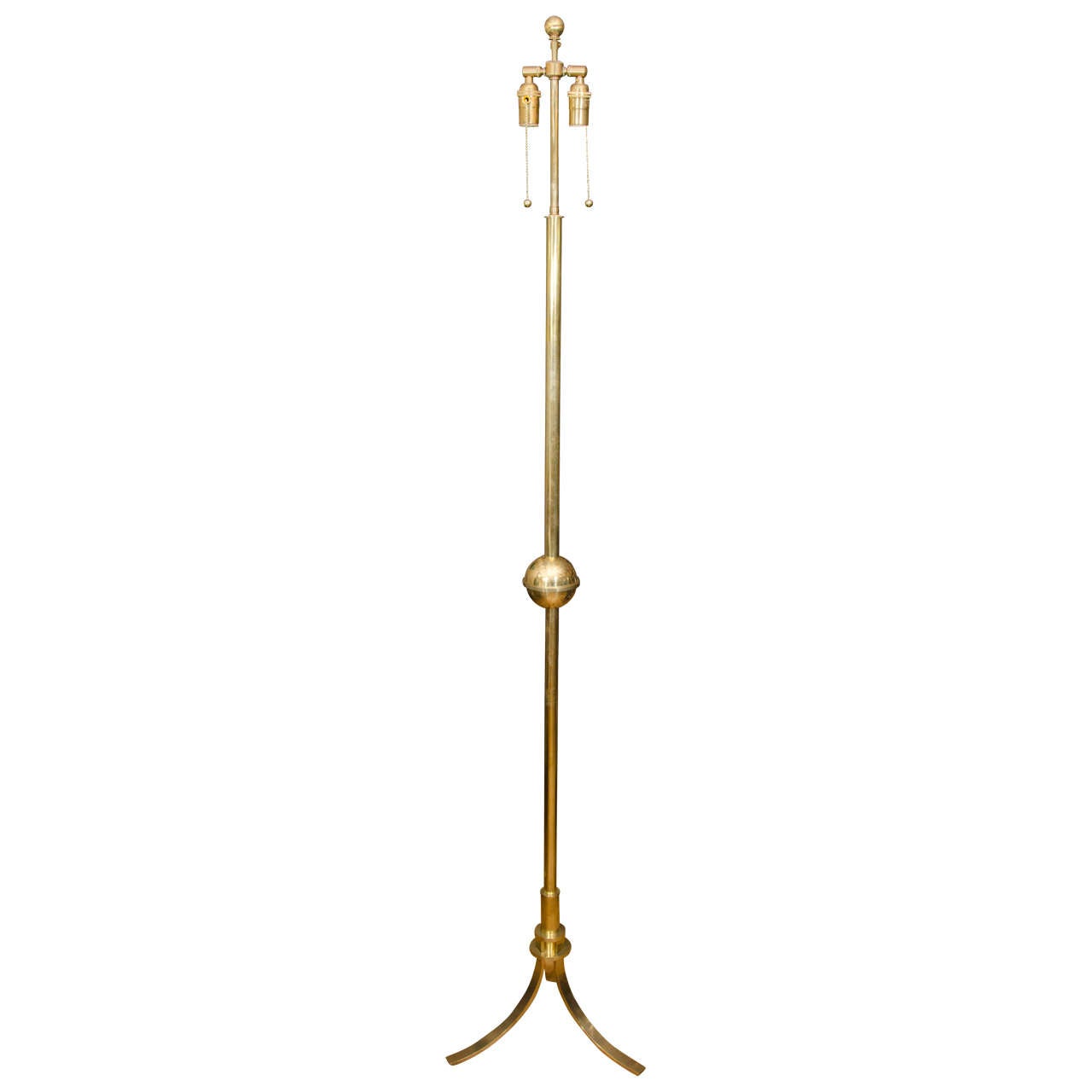 Single Brass Tripod Floor Lamp with Spherical Detail
