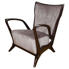 Sculptural Lacquered Wood Upholstered Armchair