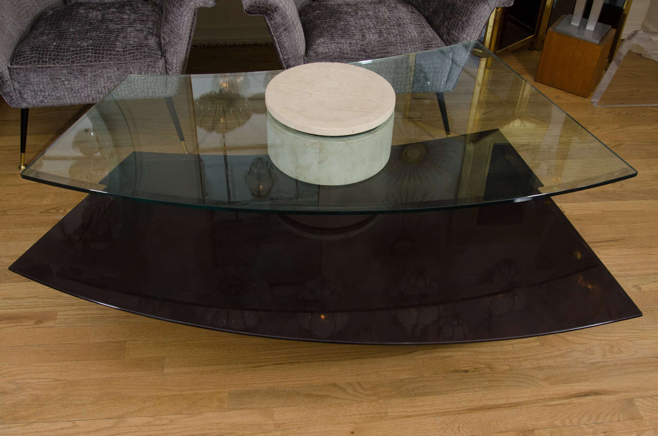 Adjustable Travertine, Wood and Glass Coffee Table In Good Condition In New York, NY