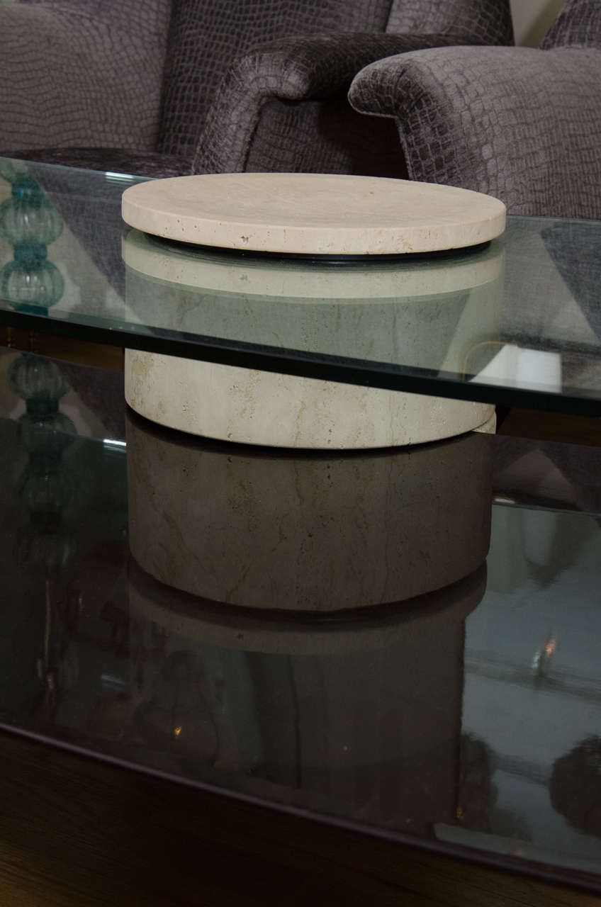 Mid-20th Century Adjustable Travertine, Wood and Glass Coffee Table