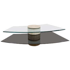 Adjustable Travertine, Wood and Glass Coffee Table 3
