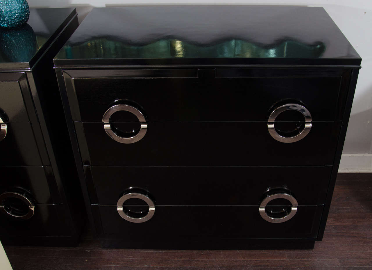 Mid-20th Century Pair of Ebonized and Nickel Dressers in the Manner of James Mont