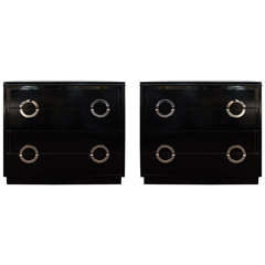 Pair of Ebonized and Nickel Dressers in the Manner of James Mont